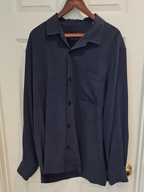 Tommy Bahama Navy Relaxed Silk B Shirt with Chest Pocket